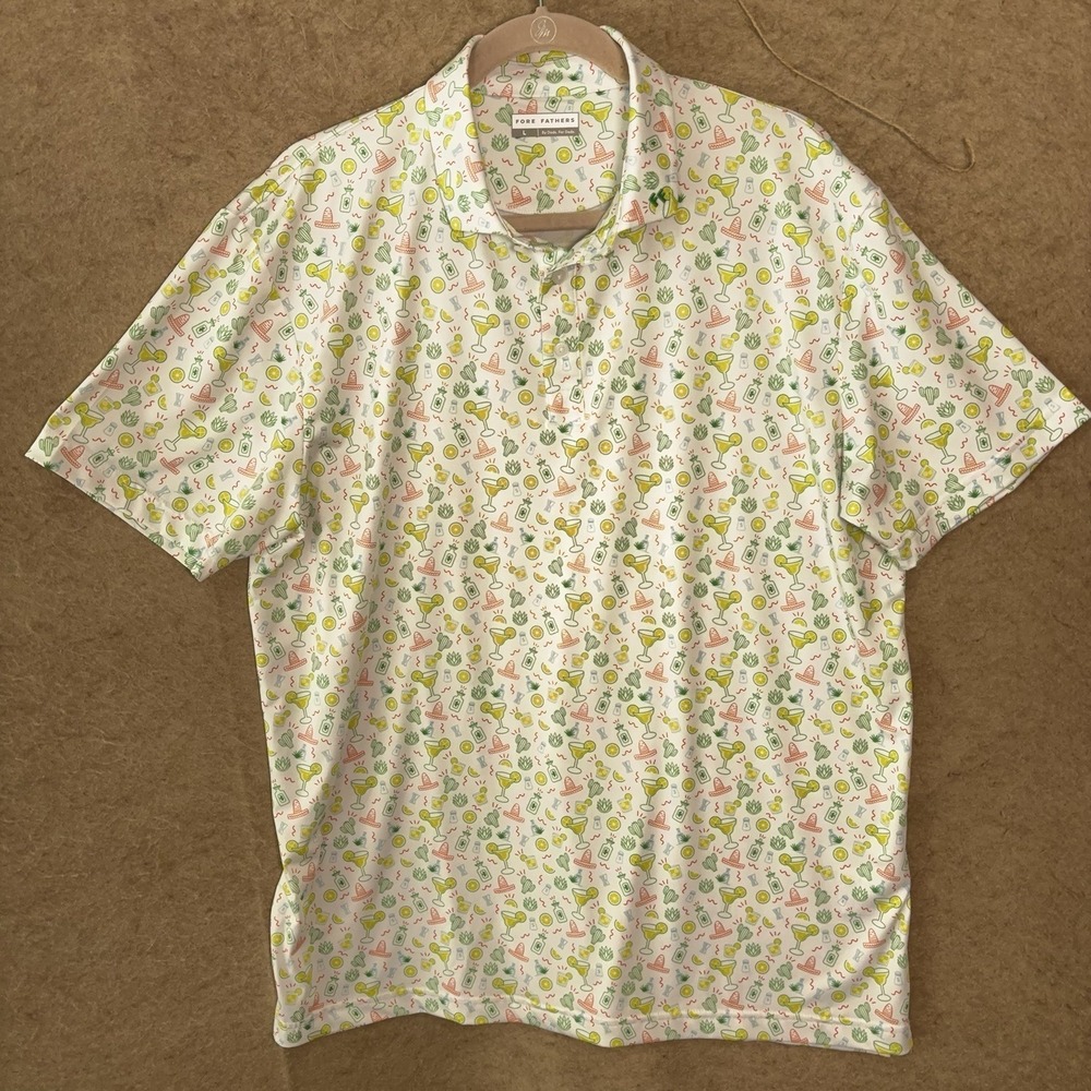 Fore Fathers Golf Polo Shirt Mens Sz L Multicolor Happy Hour Stretch NWT
